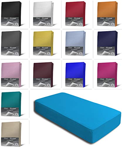 Jersey Spannbettlaken Spannbetttuch Bettlaken weich 100% Baumwolle Rundumgummi, Farbe:Türkis, Maße:140-160 x 200 cm von one-home