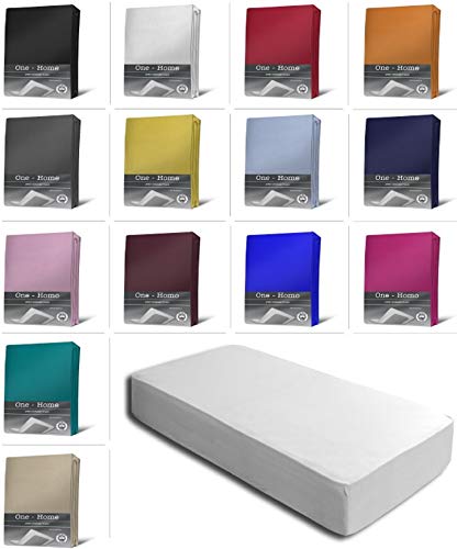 Jersey Spannbettlaken Spannbetttuch Bettlaken weich 100% Baumwolle Rundumgummi, Farbe:Weiß, Maße:120-130 x 200 cm von one-home