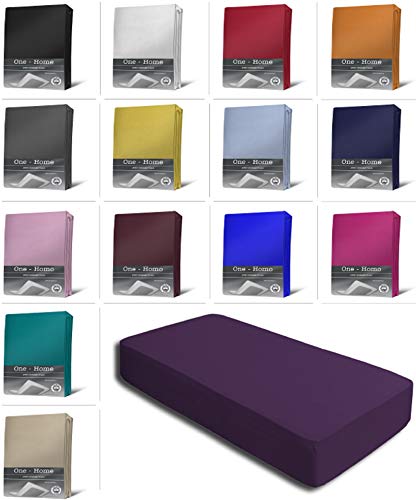 Jersey Spannbettlaken Spannbetttuch Bettlaken weich 100% Baumwolle Rundumgummi, Maße:180-200 x 200 cm, Farbe:Aubergine/Lila von one-home