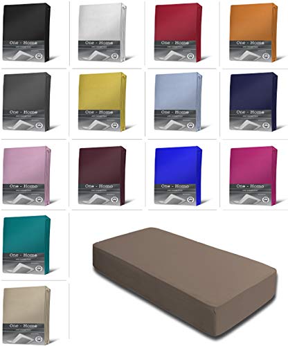 Jersey Spannbettlaken Spannbetttuch Bettlaken weich 100% Baumwolle Rundumgummi, Maße:180-200 x 200 cm, Farbe:Nougat von one-home