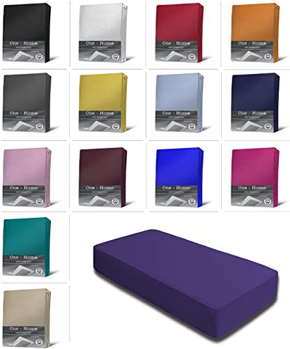 Jersey Spannbettlaken Spannbetttuch Bettlaken weich 100% Baumwolle Rundumgummi, Maße:180-200 x 200 cm, Farbe:Violett/Lila von one-home