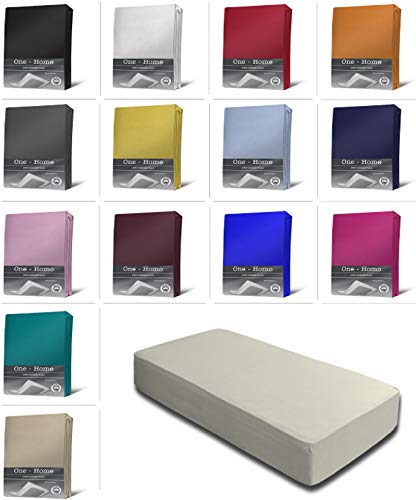 one-home Jersey Spannbettlaken Spannbetttuch Bettlaken weich 100% Baumwolle Rundumgummi, Maße:180-200 x 200 cm, Farbe:Wollweiß/Natur von one-home
