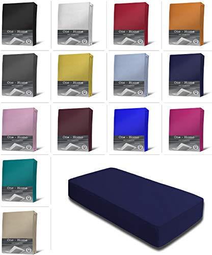 Jersey Spannbettlaken Spannbetttuch Bettlaken weich 100% Baumwolle Rundumgummi, Maße:180-200 x 200 cm Topper, Farbe:Navy/Marine Blau von one-home