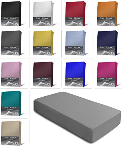 Jersey Spannbettlaken Spannbetttuch Bettlaken weich 100% Baumwolle Rundumgummi, Maße:180-200 x 220 cm, Farbe:Grau von one-home