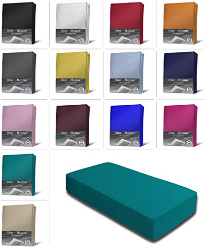 Jersey Spannbettlaken Spannbetttuch Bettlaken weich 100% Baumwolle Rundumgummi, Maße:180-200 x 220 cm, Farbe:Petrol von one-home