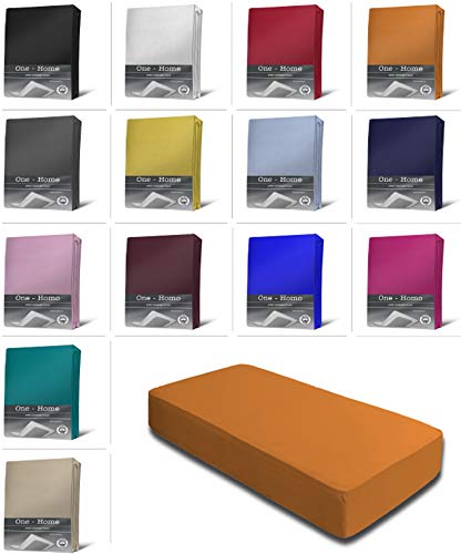 Jersey Spannbettlaken Spannbetttuch Bettlaken weich 100% Baumwolle Rundumgummi, Maße:70 x 140 cm Kinderlaken, Farbe:Terracotta/Orange von one-home