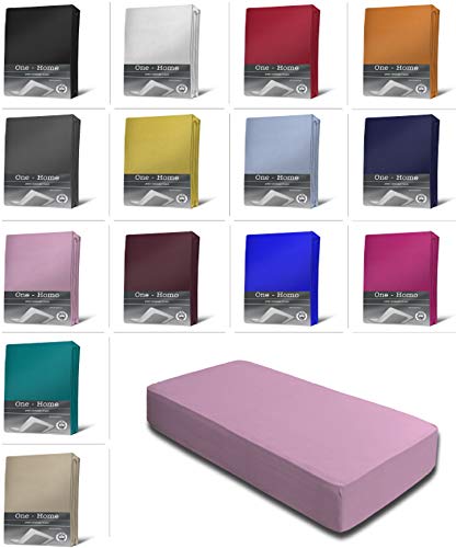 Jersey Spannbettlaken Spannbetttuch Bettlaken weich 100% Baumwolle Rundumgummi, Maße:90-100 x 200 cm, Farbe:Rosa von one-home