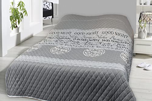 Tagesdecke Bettüberwurf Home Good Night grau weiß gesteppt Wohndecke Steppdecke, Größe:220x240 cm, Farbe:Good Night grau von one-home