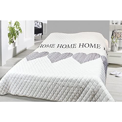 Tagesdecke Bettüberwurf weiß grau gesteppt Steppdecke Wohndecke Sofaüberwurf, Größe:220x240 cm, Farbe:Home grau von one-home