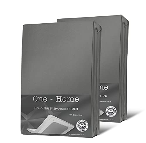 one-home 2 Spannbettlaken Bettlaken grau 140x200-160x200 cm Heavy Jersey Baumwolle Set von one-home