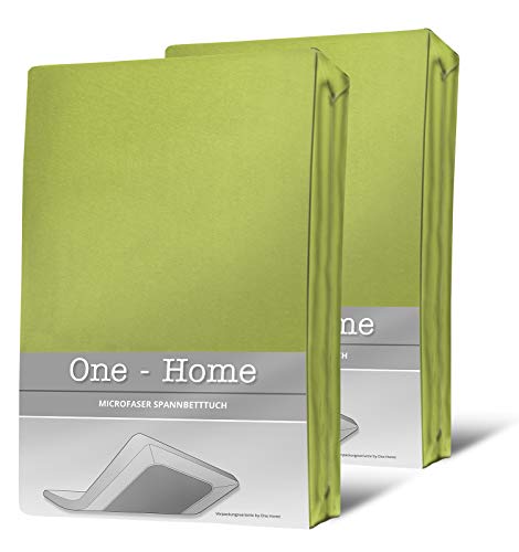 one-home 2 Spannbettlaken grün 90x200 cm - 100x200 cm Microfaser Spannbetttuch Set von one-home