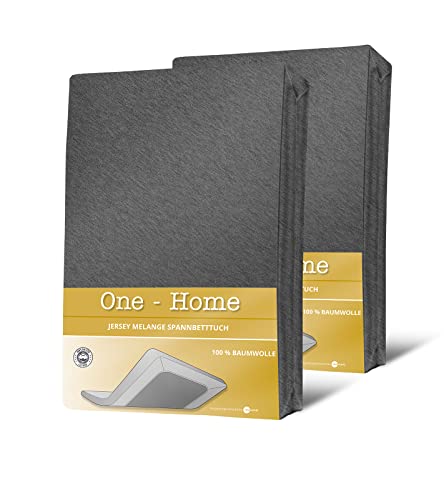 one-home 2 Spannbettlaken meliert anthrazit 90x200-100x200 cm Melange Jersey Baumwolle von one-home