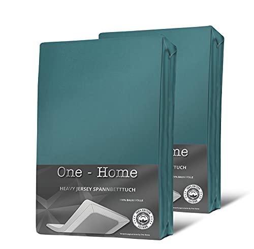 one-home 2 Split Topper Spannbettlaken Petrol 180x200-200x200 cm Heavy Jersey Baumwolle von one-home