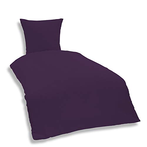 one-home 2 teilige Uni Bettwäsche 135 x 200 cm aubergine Einfarbig Mikrofaser Garnitur von one-home