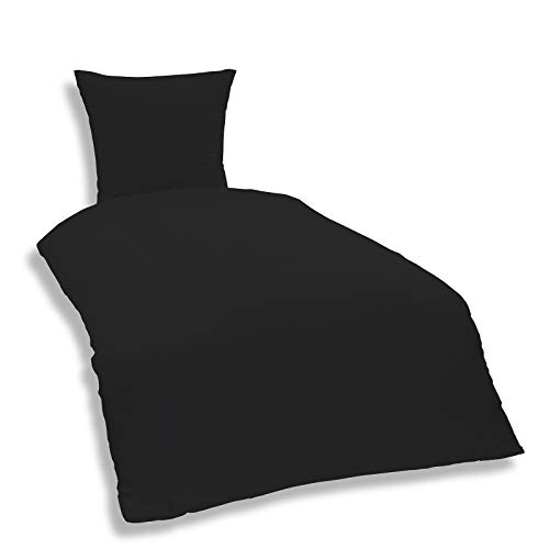 one-home 2 teilige Uni Bettwäsche 135 x 200 cm schwarz Einfarbig Mikrofaser Garnitur von one-home