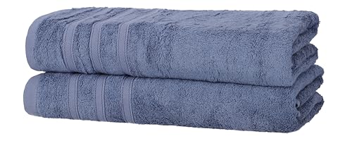 one-home 2er Pack Duschtücher 70x140 cm Baumwolle Weich Frottee Uni Saugfähig Duschtuch, Farbe:blau von one-home