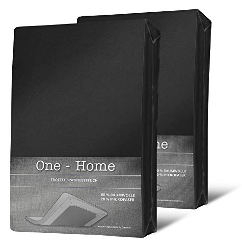 one-home 2er Pack Frottee Spannbettlaken Spannbetttuch 90x200 140x200 180x200 Baumwolle, Farbe:Schwarz, Größe:180x200 cm - 200x200 cm von one-home