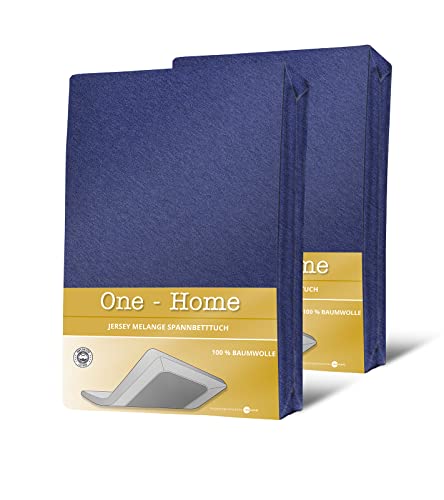 one-home 2er Pack Jersey meliert Spannbettlaken Spannbetttuch Bettlaken Melange Baumwolle, Farbe:dunkelblau, Größe:90x200 cm - 100x200 cm von one-home