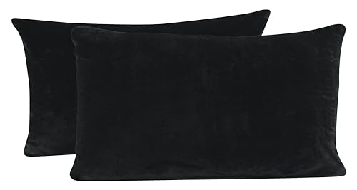 one-home 2er Pack Kissenbezug Kissenhülle Kopfkissenbezug Teddy Plüsch Uni Winter kuschelig flauschig warm weich, Größe: 40x80 cm, Farbe: schwarz von one-home