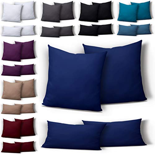 one-home 2er Pack Mikrofaser Kissenbezug Kissenhülle Kopfkissen Hülle Uni, Maße:80 x 80 cm, Farbe:Navy/Marine/Blau von one-home