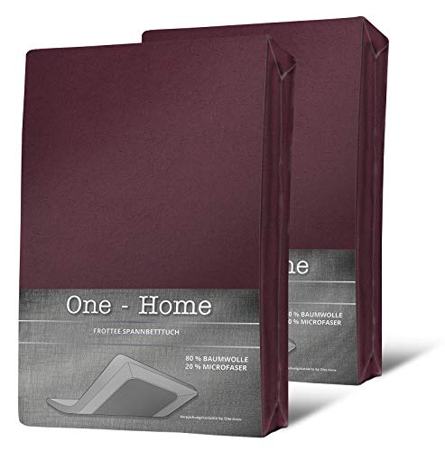 one-home 2er Pack Spannbettlaken FROTTEE 90x200 cm - 100x200 cm Bordeaux Spannbetttuch von one-home
