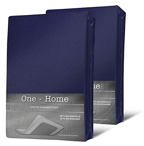 one-home 2er Pack Spannbettlaken FROTTEE 90x200 cm - 100x200 cm Navy blau Spannbetttuch von one-home