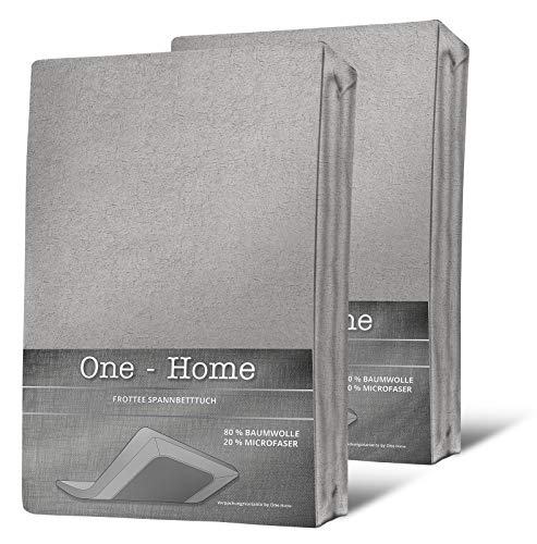 one-home 2er Pack Spannbettlaken FROTTEE 90x200 cm - 100x200 cm Silber Spannbetttuch Set von one-home