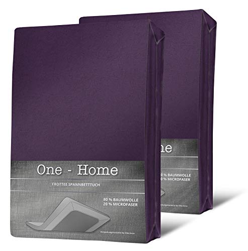 one-home 2er Pack Spannbettlaken FROTTEE 90x200 cm - 100x200 cm lila Spannbetttuch Set von one-home