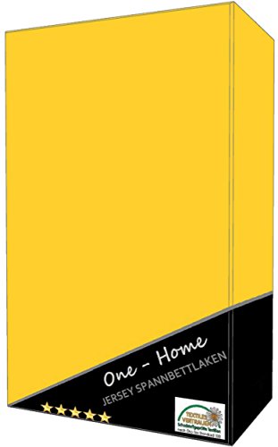 one-home 2er Pack Spannbettlaken gelb 90-100 cm x 200 cm (Jersey) 100% Baumwolle mit Rundumgummizug von one-home