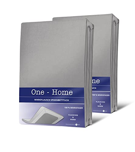 one-home 2er Pack Winter Spannbettlaken 140x200 cm - 160x200 cm Silber Fleece Bettlaken von one-home