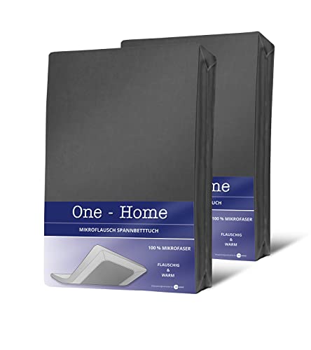 one-home 2er Pack Winter Spannbettlaken 90x200 cm - 100x200 cm anthrazit Fleece Bettlaken von one-home