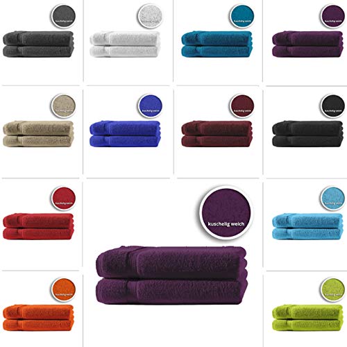one-home 2er Set Gästetücher Handtücher Duschtücher Badetücher Frottee 100% Baumwolle, Farbe:Lila, Produktart:Handtücher 50x100 cm von one-home
