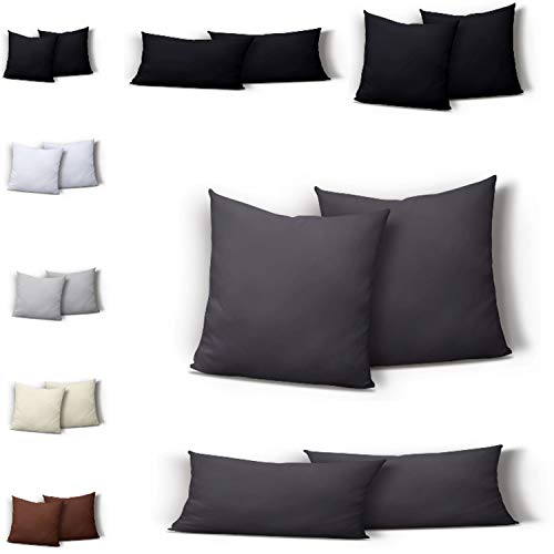 one-home 2er Set Jersey Kissenbezug Kissenhülle Dekokissen Kopfkissen Hülle Uni Baumwolle, Farbe:Anthrazit, Maße:40 x 40 cm von one-home