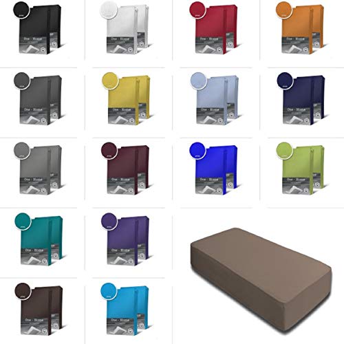 one-home 2er Set Jersey Spannbettlaken Spannbetttuch Baumwolle Topper Boxspringbett Laken, Größe:180x200 cm - 200x200 cm, Farbe:Beige/Nougat/Taupe von one-home
