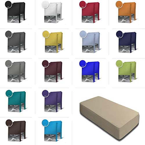 one-home 2er Set Jersey Spannbettlaken Spannbetttuch Baumwolle Topper Boxspringbett Laken, Größe:180x200 cm - 200x200 cm, Farbe:Beige von one-home