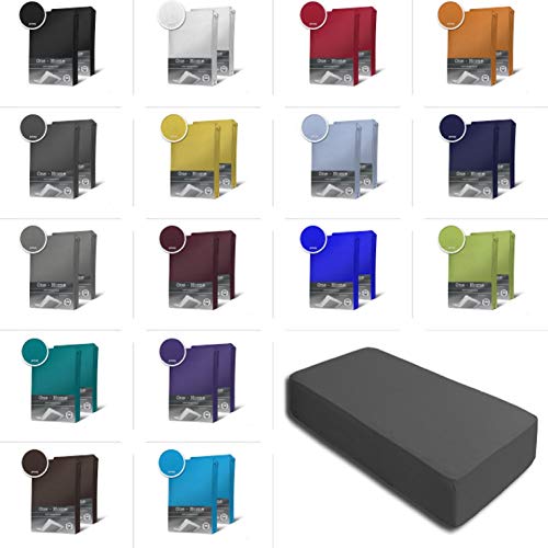 one-home 2er Set Jersey Spannbettlaken Spannbetttuch Baumwolle Topper Boxspringbett Laken, Größe:180x200 cm - 200x220 cm Boxer, Farbe:Anthrazit von one-home