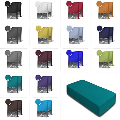 one-home 2er Set Jersey Spannbettlaken Spannbetttuch Baumwolle Topper Boxspringbett Laken, Größe:180x200 cm - 200x220 cm Boxer, Farbe:Petrol von one-home