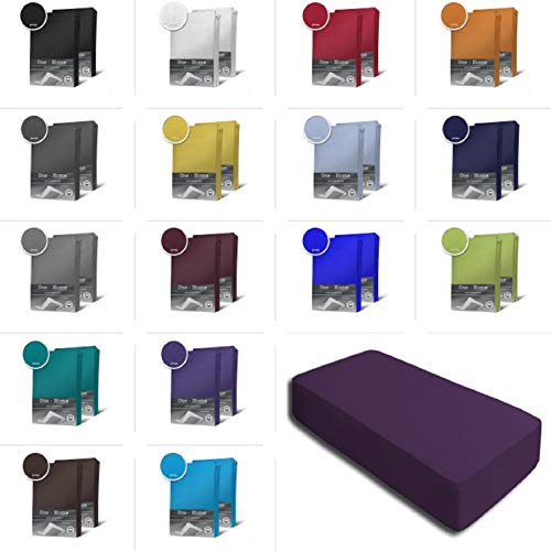 one-home 2er Set Jersey Spannbettlaken Spannbetttuch Baumwolle Topper Boxspringbett Laken, Größe:90x200 cm - 100x200 cm, Farbe:Lila von one-home
