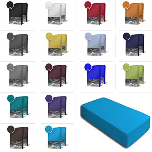 one-home 2er Set Jersey Spannbettlaken Spannbetttuch Baumwolle Topper Boxspringbett Laken, Größe:90x200 cm - 100x200 cm, Farbe:Türkis von one-home