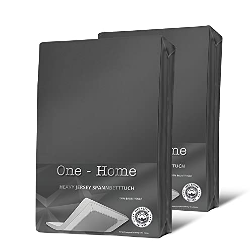 one-home 2er Set Jersey Spannbettlaken Spannbetttuch weich Heavy Baumwolle Rundumgummizug, Farbe:Anthrazit, Größe:120x200 cm - 130x200 cm von one-home