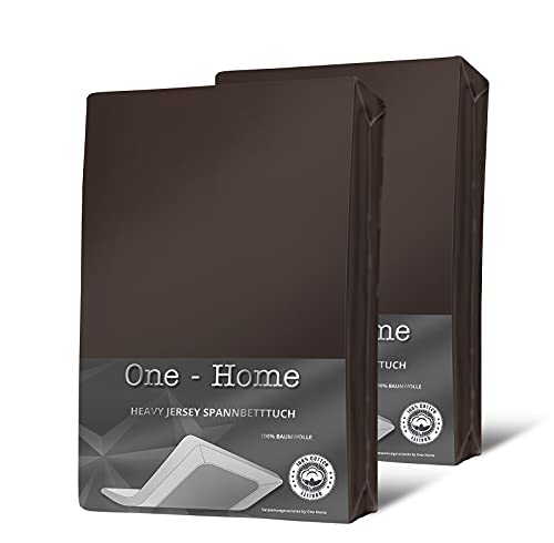 one-home 2er Set Jersey Spannbettlaken Spannbetttuch weich Heavy Baumwolle Rundumgummizug, Farbe:Braun, Größe:120x200 cm - 130x200 cm von one-home