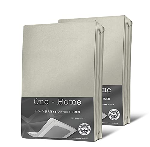 one-home 2er Set Jersey Spannbettlaken Spannbetttuch weich Heavy Baumwolle Rundumgummizug, Farbe:Natur, Größe:120x200 cm - 130x200 cm von one-home