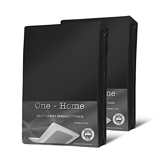 one-home 2er Set Jersey Spannbettlaken Spannbetttuch weich Heavy Baumwolle Rundumgummizug, Farbe:Schwarz, Größe:90x200 cm - 100x200 cm von one-home