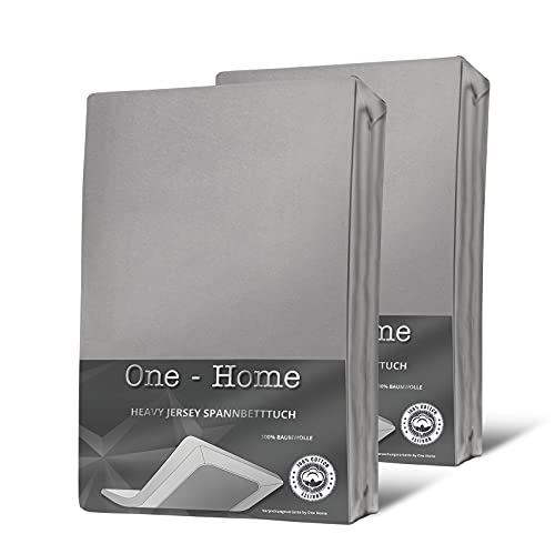 one-home 2er Set Jersey Spannbettlaken Spannbetttuch weich Heavy Baumwolle Rundumgummizug, Farbe:Silber, Größe:120x200 cm - 130x200 cm von one-home