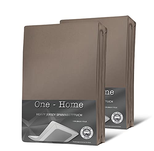 one-home 2er Set Jersey Spannbettlaken Spannbetttuch weich Heavy Baumwolle Rundumgummizug, Farbe:Taupe, Größe:180x200 cm- 200x200 cm Topper von one-home