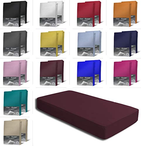 2er Set Jersey Spannbettlaken Spannbetttücher Bettlaken Spannbetttuch weiche Baumwolle mit Rundumgummizug, Farbe: Bordeaux, Maße: 2er Pack 180-200 x 200 cm Topper von one-home