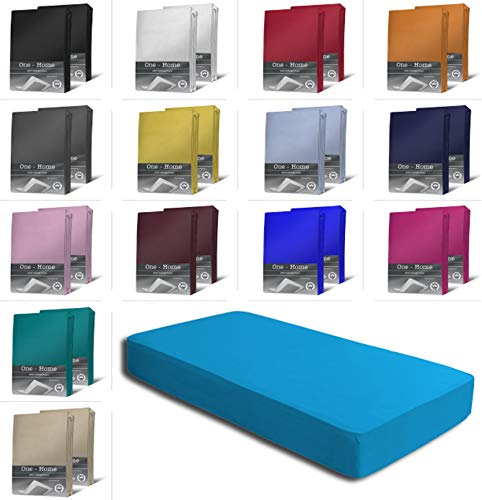 2er Set Jersey Spannbettlaken Spannbetttücher Bettlaken Spannbetttuch weiche Baumwolle mit Rundumgummizug, Farbe: Türkis, Maße: 2er Pack 120-130 x 200 cm 2er Set Jersey Spannbettlaken Spannbetttücher Bettlaken Spannbetttuch weiche Baumwolle mit Rundumgummizug, Farbe: Türkis, Maße: 2er Pack 120-130 x 200 cm von one-home