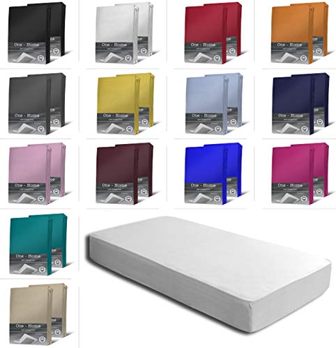 2er Set Jersey Spannbettlaken Spannbetttücher Bettlaken Spannbetttuch weiche Baumwolle mit Rundumgummizug, Farbe: Weiß, Maße: 2er Pack 90-100 x 200 cm von one-home