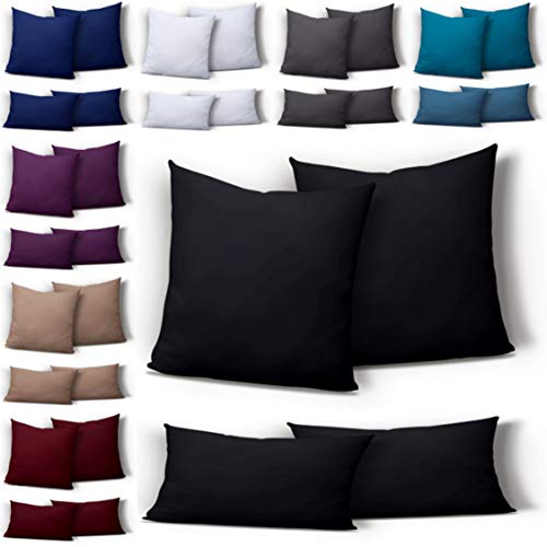 one-home 2er Set Mikrofaser Kissenbezug Kissenhülle Kopfkissen Hülle Uni, Farbe:Schwarz, Maße:80 x 80 cm von one-home