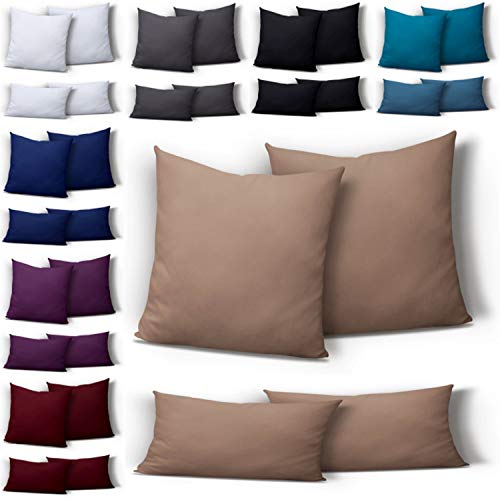 one-home 2er Set Mikrofaser Kissenbezug Kissenhülle Kopfkissen Hülle Uni, Größe:80 x 80 cm, Farbe:Beige/Nougat von one-home